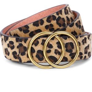 Leopard Leather Belt with Removable Gold Double Ring Buckle Sz. XL